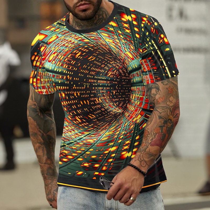 Per uomo Grafico Geometrico Tecnologia Maglietta Manica Corta maglietta Stampa 3D Girocollo Camicia Quotidiano Designer Retrò Vintage Sport all'Aperto Ferie Uscire Giallo Arancione Verde Primavera del 2026 a $19.49 –P2