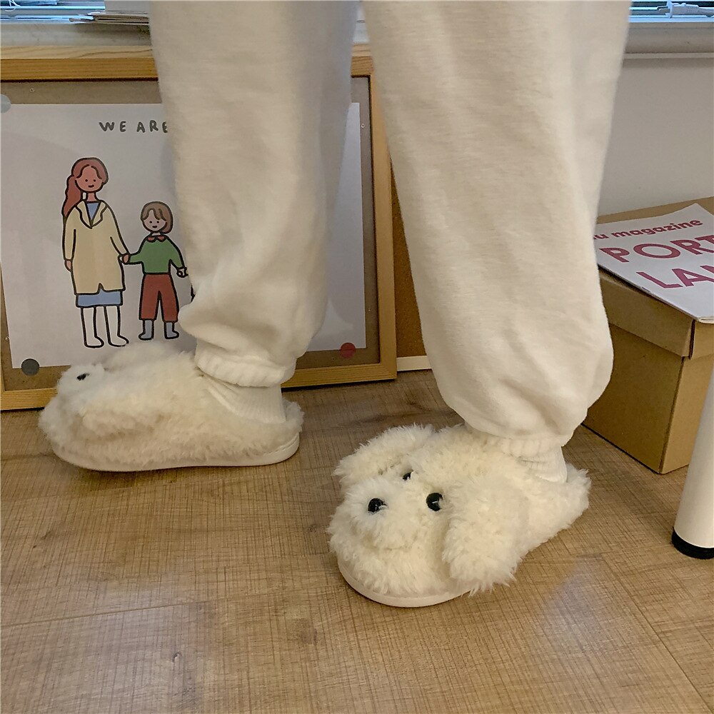 pantufas de lã com cara de cachorro fofas para mulheres – sapatos quentes e aconchegantes para ambientes internos com design de cachorrinho de pelúcia de 2025 por $18.99 -P2
