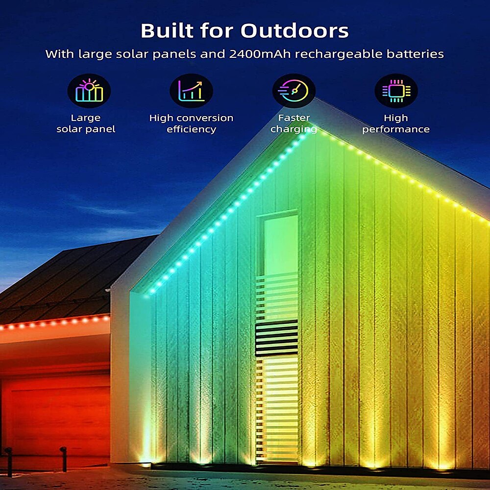 Солнечная 16-цветная ламповая лампа RGB, 5 м, 10 м, пульт дистанционного управления, 7-цветная синхронная световая строка, водонепроницаемая многоцветная световая строка для улицы, многоцветная ламповая струна 2025 - CAD $41.3 –P5