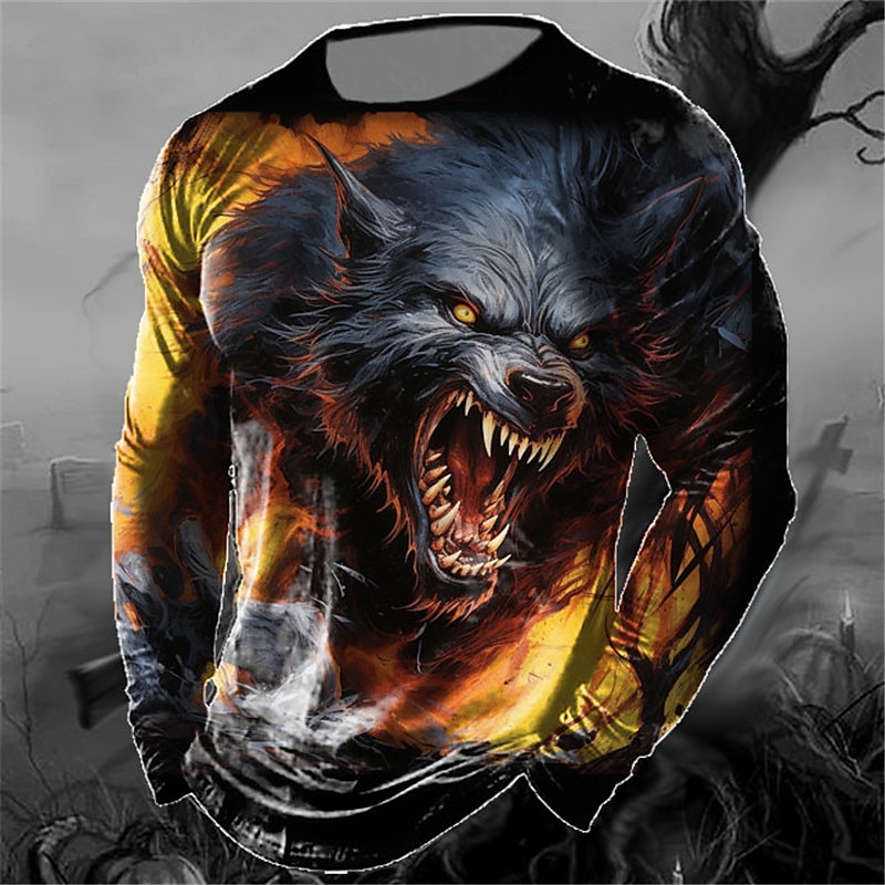 Halloween Hombre Graphic Animal Calabaza Camiseta Manga Larga Camiseta Impresión 3D Cuello Barco Camisa Moda Design Casual Deporte Festivos Noche Negro Amarillo Naranja Primavera & Otoño Ropa S M L 2025 - $19.99 –P4