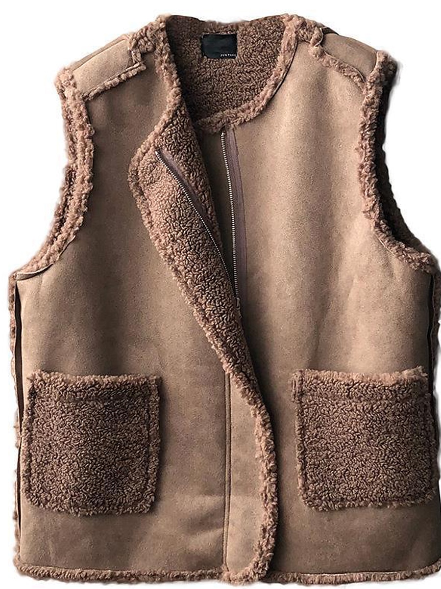 Women's Shearling Vest Fleece Teddy Vest Reversible Sherpa Jacket Winter Coat Warm Windproof Gilet Zipper Fleece Lined Sleeveless Jacket Outerwear Fall Black Coffee 2023 - US $41.99 –P6