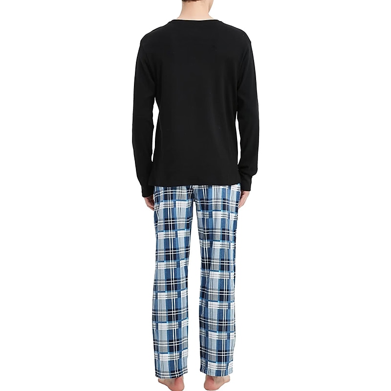 Herr Vardagsklädsel Sovkläder Pyjamas set Pyjamastopp och byxa 2 delar Rutig Stylish Ledigt Komfort Hem Dagligen Bomullsblandning Komfort Rund hals Långärmad T-shirt Byxa Snörning Elastisk midja 2025 - $33.99 –P8
