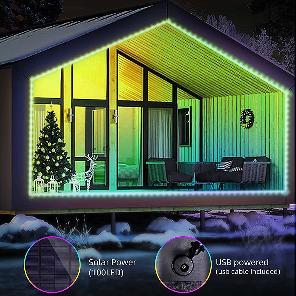 Солнечная 16-цветная ламповая лампа RGB, 5 м, 10 м, пульт дистанционного управления, 7-цветная синхронная световая строка, водонепроницаемая многоцветная световая строка для улицы, многоцветная ламповая струна 2025 - CAD $41.3 –P7