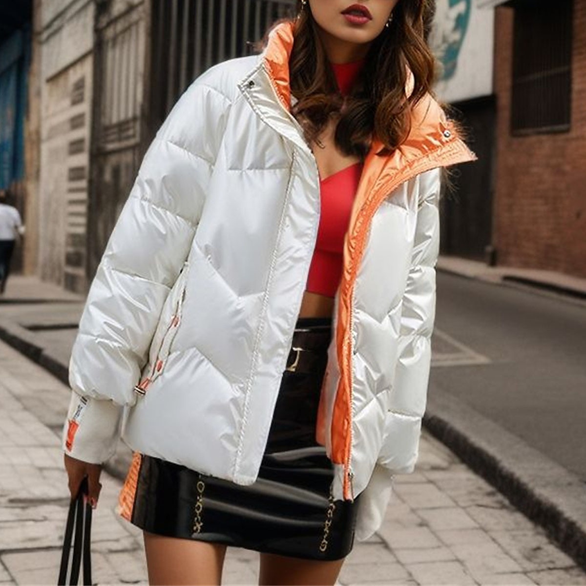 Women's Puffer Coat Qulied Jacket Winter Waterproof Parka Silver Winter Coat Windproof Warm Zip up Outerwear with Pockets Fashion Street Outerwear Long Sleeve 2024 - $41.99 –P5