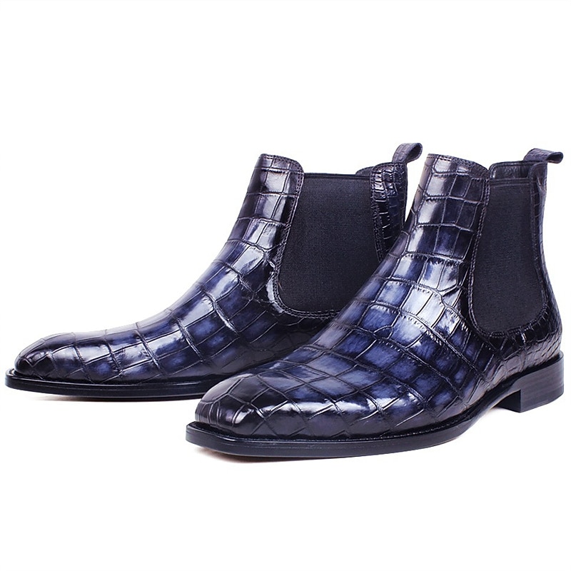bottines chelsea en similicuir bleu à motif crocodile pour homme – bottines élégantes à enfiler avec empiècements latéraux élastiques pour une tenue formelle et décontractée de 2025 ? $59.99 –P1
