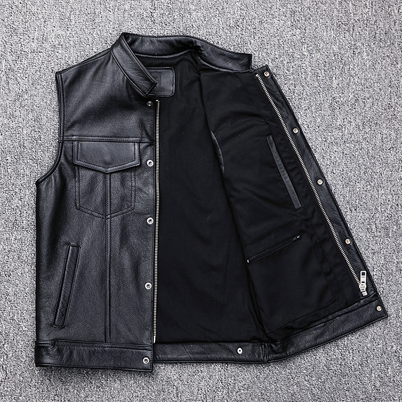 Hombre Chaleco Chaleco de cuero Exterior Ropa Cotidiana Vacaciones Noche Moda Básico Otoño invierno Cremallera Bolsillo Cuero sintético Mantiene abrigado Plano Cremallera Cuello Mao Ajuste regular 2025 - $60.99 –P4