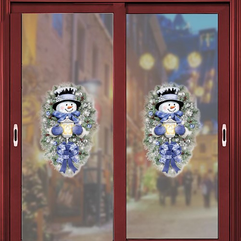 Pegatinas de pared de invierno con forma de muñeco de nieve y corona de bienvenida cálida, pegatinas navideñas para puertas, paredes y ventanas, decoración del hogar 2025 - $5.49 –P1
