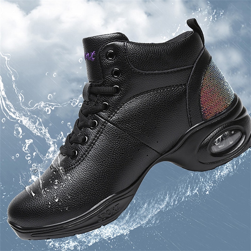 Femme Chaussures de Jazz Baskets de Danse Danse en ligne Utilisation Entraînement Soirée Manteaux en similicuir Plus doux Professionnel Deli-pointes Talon épais Bout rond Lacet Adolescent Adulte Noir de 2025 ? $54.99 –P5