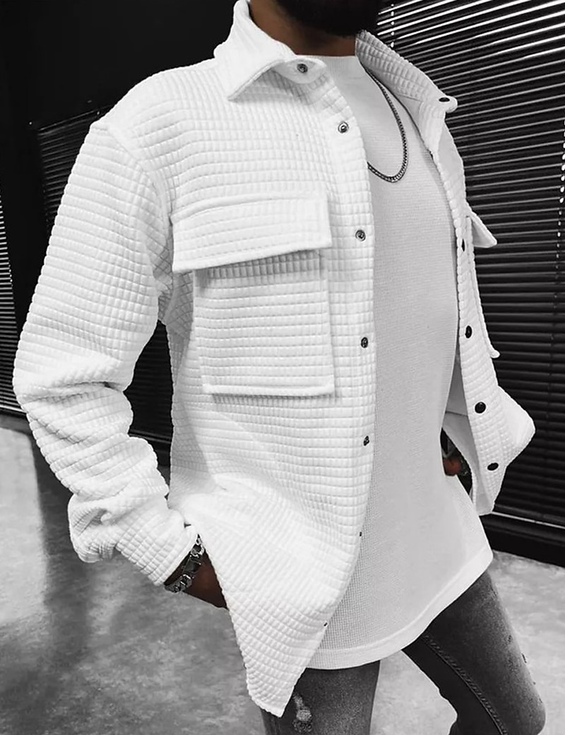 Per uomo Camicia a nido d'ape Maglia Henley a nido d'ape Giacca camicia Sopracamicia Semplice All'aperto Abbigliamento quotidiano Nero Bianco Marrone Manica Lunga Bavero Autunno & Inverno del 2025 a $36.99 –P11