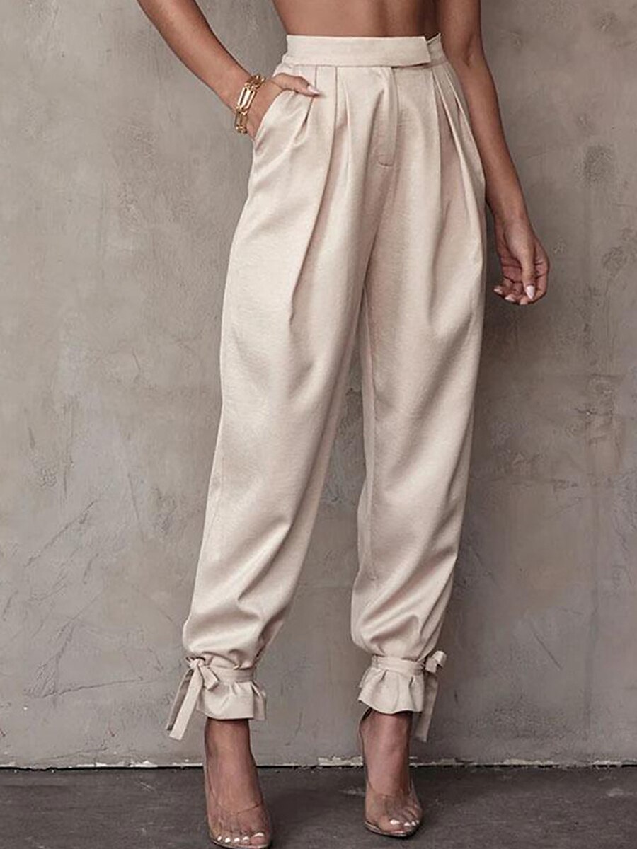 Women‘s Cargo Khaki Pants Chinos Trousers Full Length Micro-elastic High Waist Fashion Streetwear Street Daily rice white S M Fall Winter 2023 - US $39.99 –P3