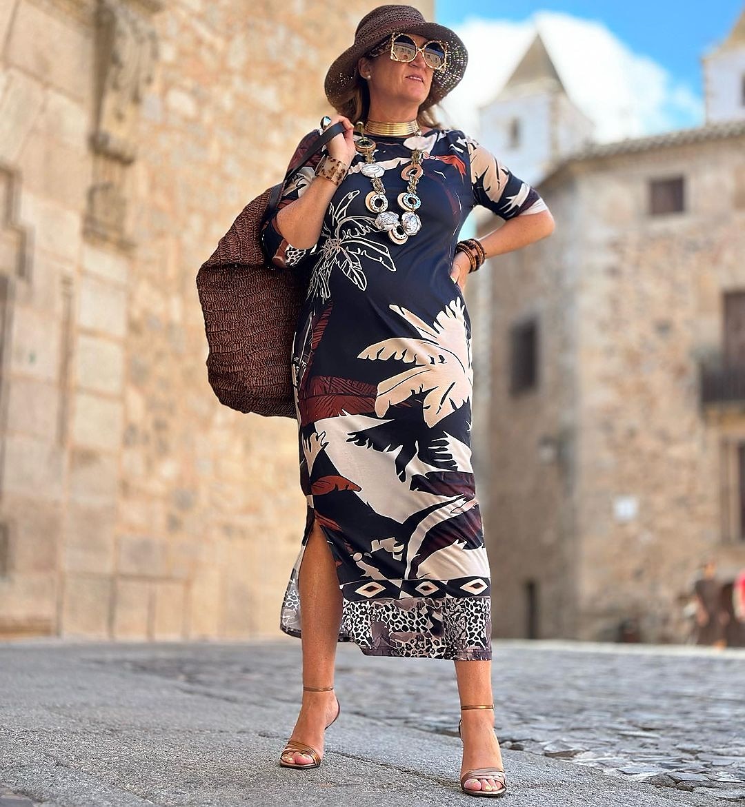kvinners tre delt print crew neck maxi lang kjole daglig ferie langermet sommer våren 2025 - $6.59 –P9