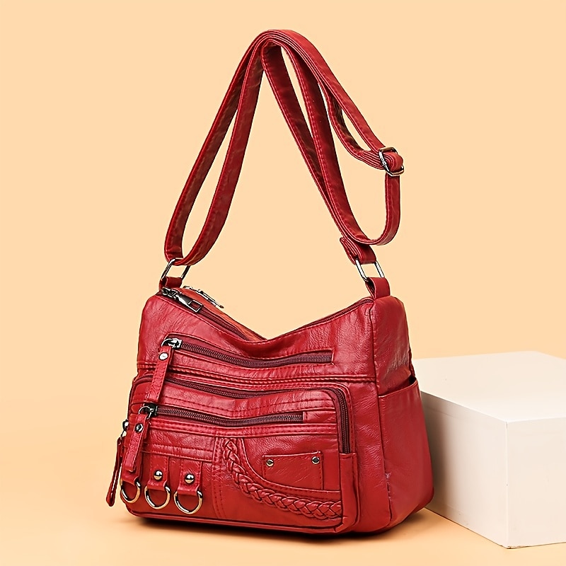 dámská vintage crossbody kabelka z umělé kůže s mnoha kapsami na zip – ležérní kabelka přes rameno pro každodenní nošení 2025 - $19.99 –P8
