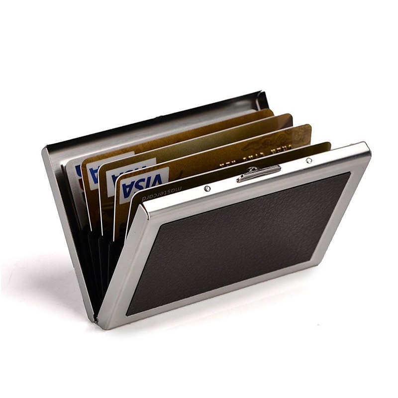 RFID Credit Card Holder Men Wallet Short Purse Stainless Steel And Leather Card Wallet 2025 - $8.99 –P16