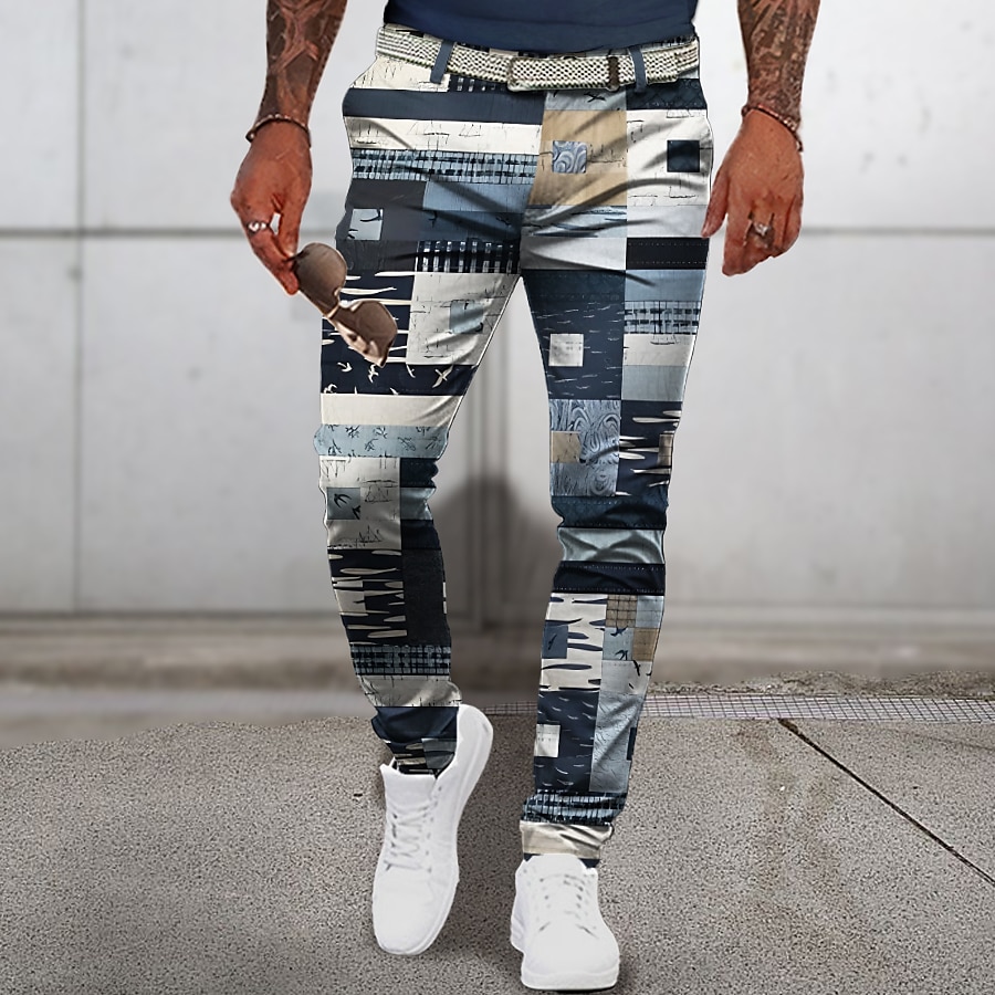 Patchwork Pattern Plaid Geometry Men's Business 3D Printed Dress Pant Trousers Classic Fit Flat Front Pant Navy Blue Mid Waist Outdoor Street Wear S TO 3XL 2025 - $35.99 –P9