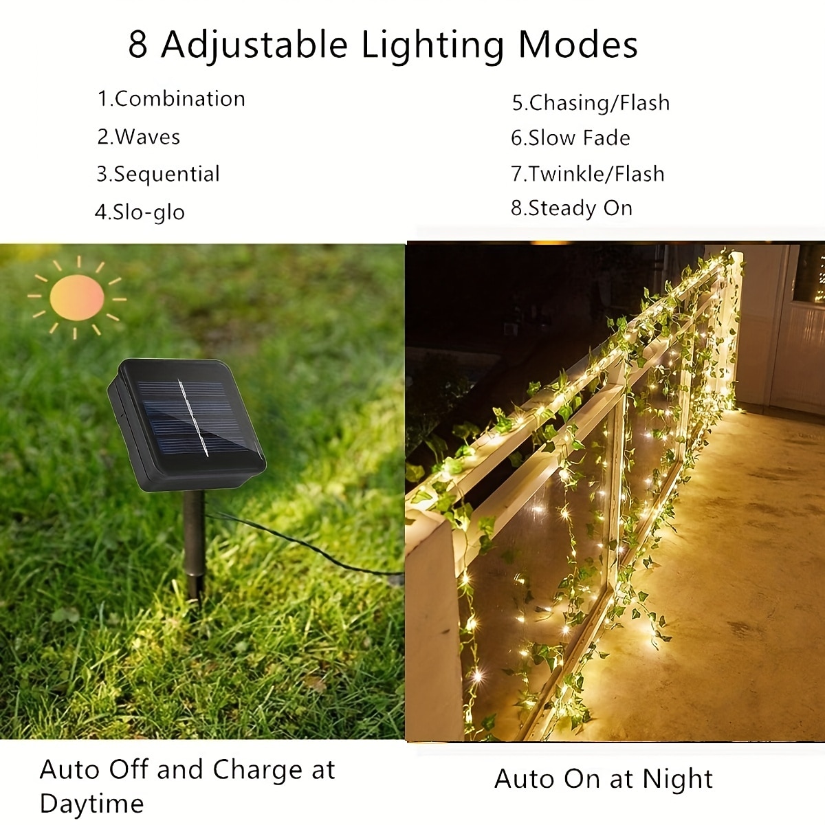 Guirlande lumineuse solaire à LED de 2 m pour réception de mariage élégante – 8 modes, blanc chaud, étanche IP65, feuilles de lierre suspendues pour cour, décoration murale de 2025 ? $12.99 –P2