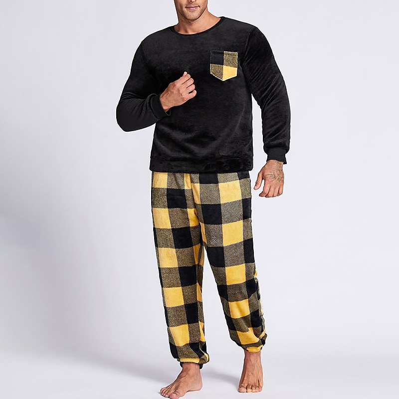 Herren Hausanzug Schlafanzüge Schlafanzug Set Pyjama-Oberteil und Hose 2 Stück Plaid Stilvoll Brautkleider schlicht Komfort Heim Täglich Flanell Komfort Rundhalsausschnitt Langarm Pullover 2026 - $53.99 –P2