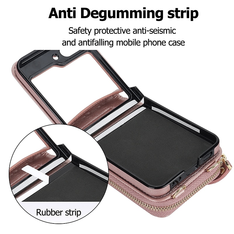 Phone Case For Samsung Galaxy Z Flip 7 Z Flip 6 Z Flip 5 Z Flip 4 Z Flip 3 Back Cover Wallet Case Zipper with Lanyard with Wrist Strap Retro TPU PU Leather 2025 - $29.99 –P2