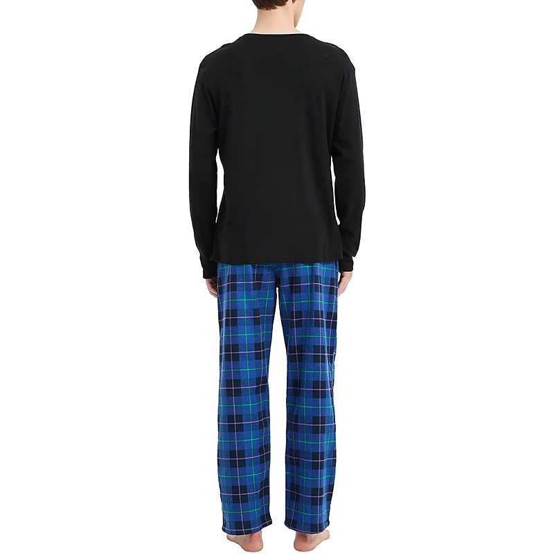 Herr Vardagsklädsel Sovkläder Pyjamas set Pyjamastopp och byxa 2 delar Rutig Stylish Ledigt Komfort Hem Dagligen Bomullsblandning Komfort Rund hals Långärmad T-shirt Byxa Snörning Elastisk midja 2025 - $33.99 –P18