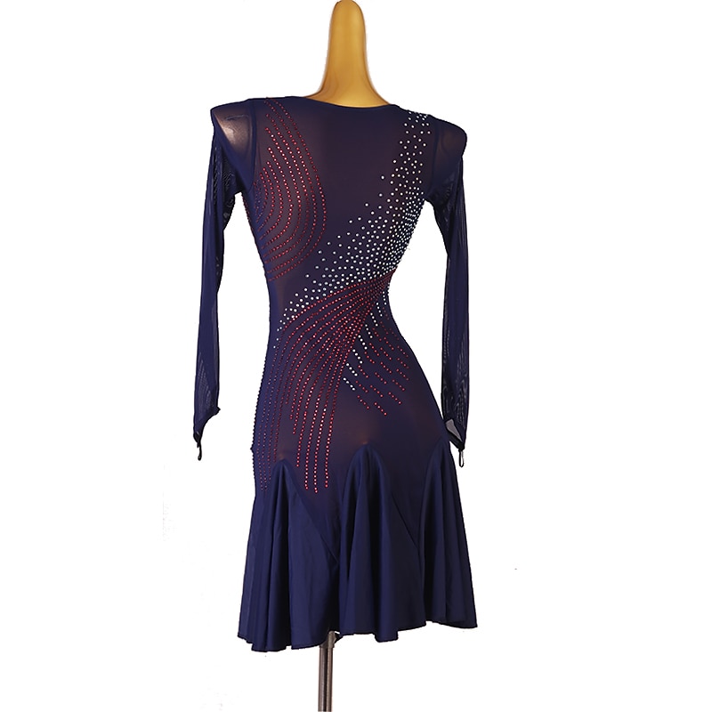 dans salsa rochie de dans latino strasuri antrenament de performanță pentru femei mânecă lungă tul spandex mare 2025 - $148.99 –P4