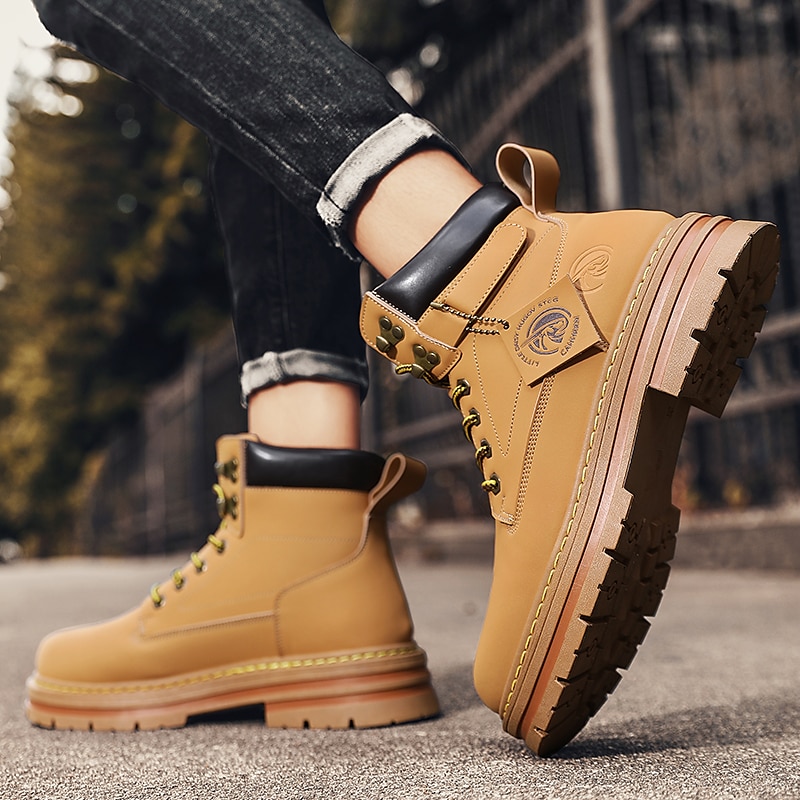 Men's Boots Work Boots Walking Casual Daily Leather Comfortable Booties / Ankle Boots Lace-up Black Yellow Spring Fall 2023 - AED 179.99 –P2
