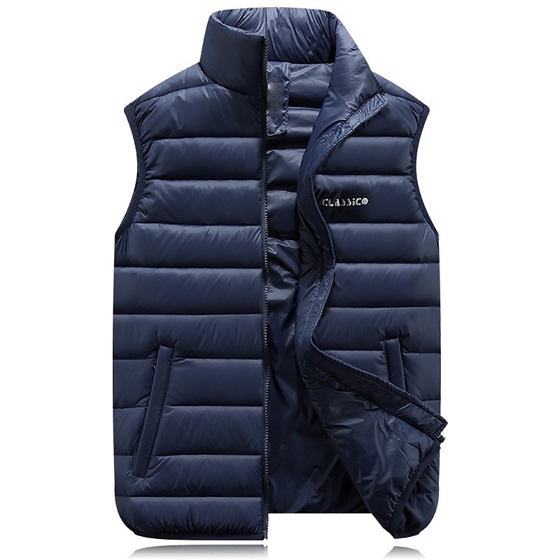 Herren Steppweste Ausgehen Basic Herbst Winter Tasche Polyester Warm Buchstabe Reisverschluss Stehkragen Normale Passform Schwarz Rote Blau Armeegrün Weste 2025 - $37.99 –P1