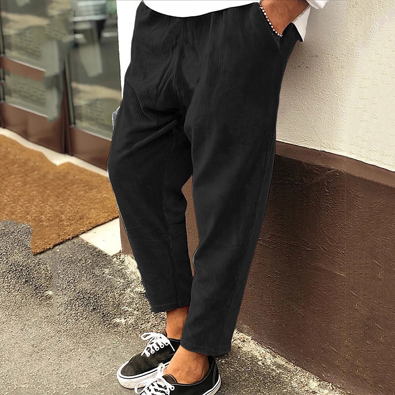 Men's Corduroy Pants Winter Pants Trousers Cropped Pants Casual Pants Drawstring Elastic Waist Straight Leg Solid Color Comfort Warm Casual Daily Streetwear Sports Fashion Loose Fit Black Blue 2025 - $20.99 –P3