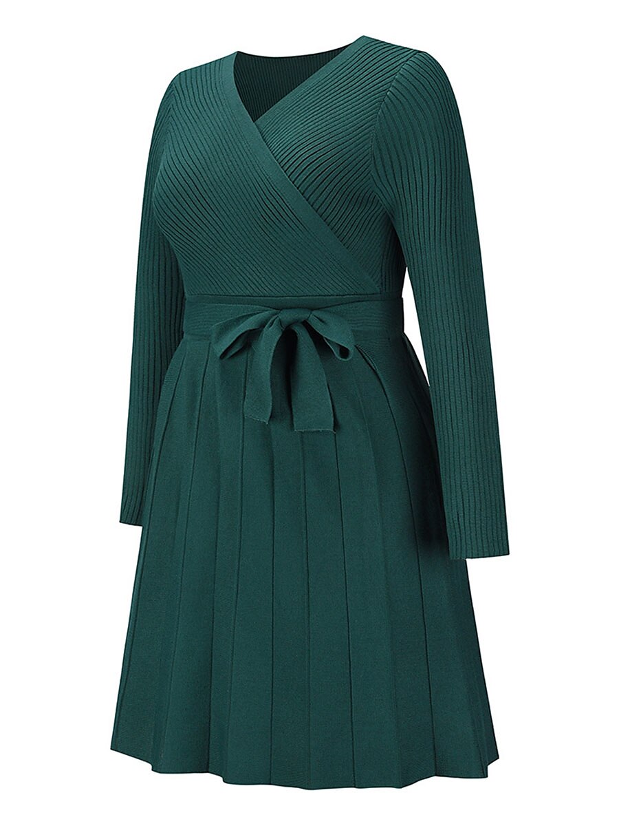 Robe Pull Robe en maille Femme Mini robe Extérieur du quotidien Sortie manche longue Surplis nouer devant Tricot Mode Plein Ample 2023 Noir Vert Kaki S M L XL XXL de 2025 ? $71.99 –P13