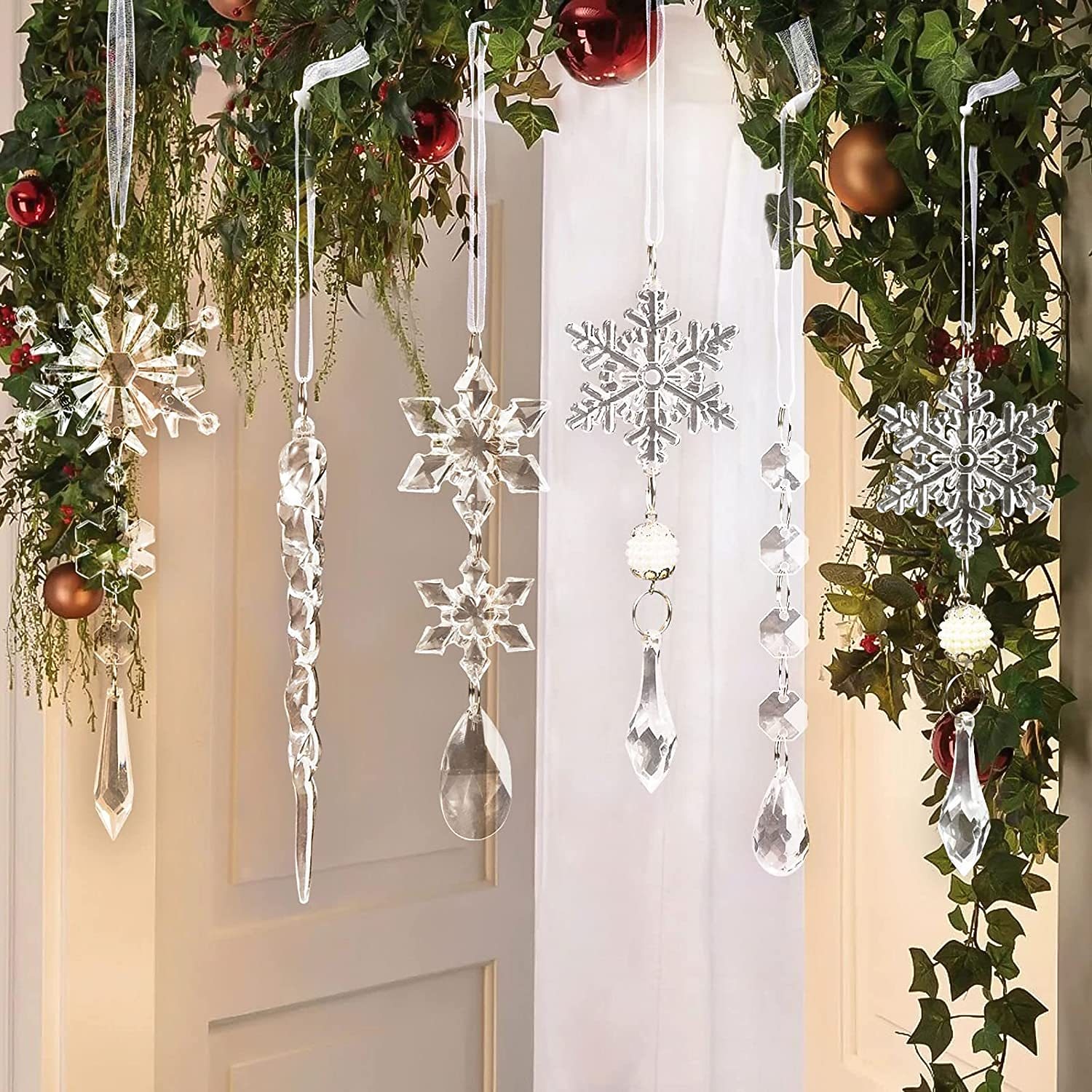 10 peças de enfeites de natal de cristal para decorações de árvores - enfeites de pingente de floco de neve de acrílico pendurados com pingentes de gota para decorações de cristais de lustre do país das maravilhas do inverno suprimentos de 2025 por $13.49 –P2