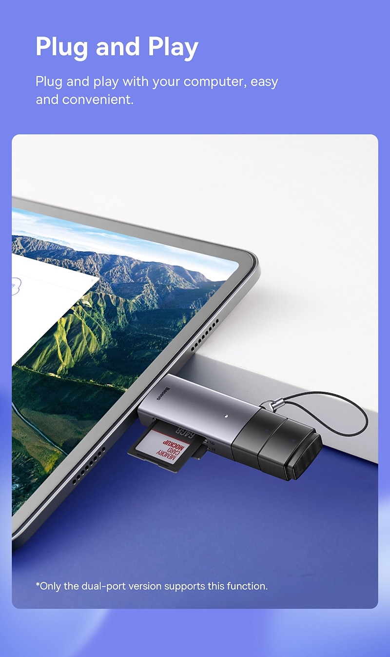 устройство чтения карт Baseus USB C & USB3.0 к SD Micro SD TF устройство для карт памяти 104 МБ/с 2 ТБ смарт-картридер для аксессуаров для ноутбуков 2025 - $24.99 –P9
