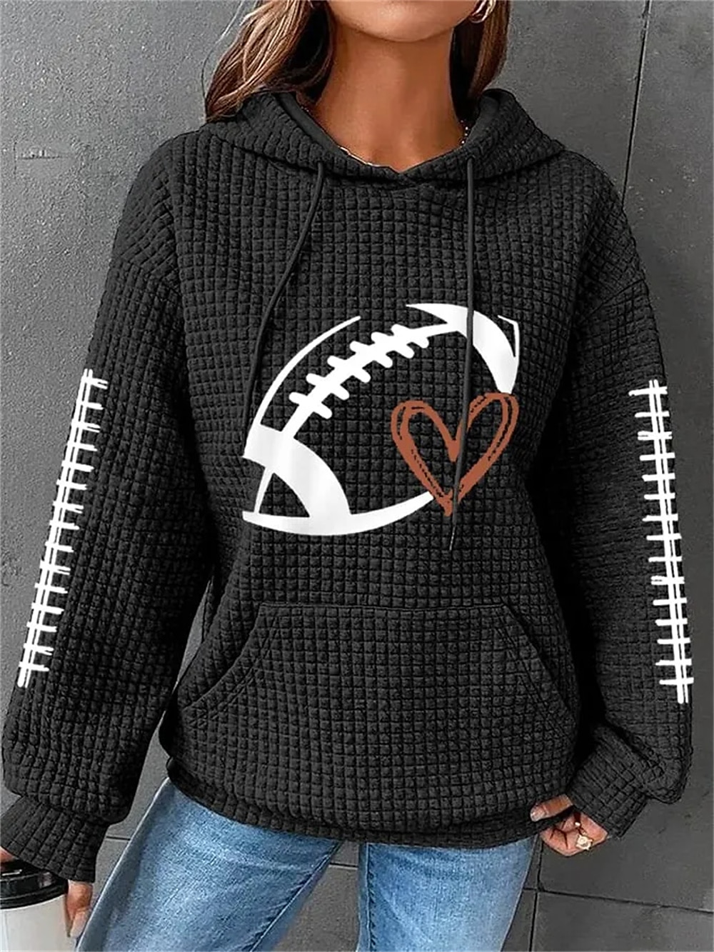 Sudadera de gran tamaño para mujer, con textura de fútbol, informal, deportiva, con cordón, bolsillo frontal, cuello redondo, manga larga, top microelástico para otoño&Tejido suave, transpirable 2025 - $25.99 –P3