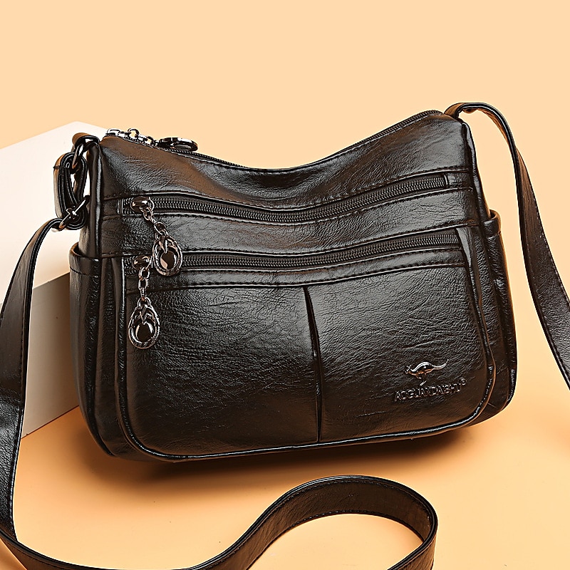női műbőr crossbody táska - több zsebes vállas kézitáska cipzárral a mindennapi alkalmi használatra 2025 - $24.99 –P8