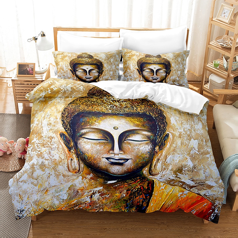 buddha mønstertrykk dynetrekk sengetøy sett dynetrekk med 1 trykktrykk dynetrekk eller trekk，2 putevar for dobbel/dronning/konge 2025 - $45.99 –P17