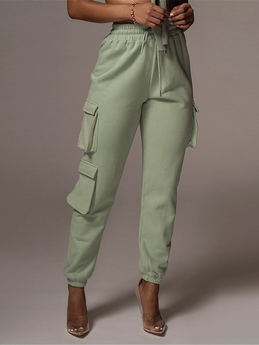 dámské cargo khaki kalhoty dlouhé bavlněné mikroelastické vysoký pas móda streetwear denní jablko zelená černá s m podzim zima 2025 - $29.99 –P16