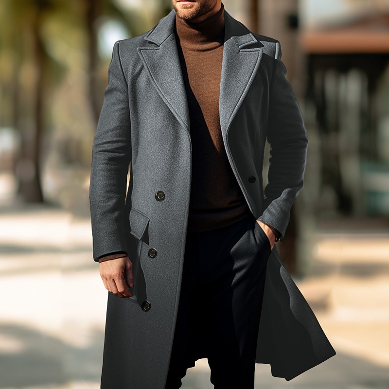 Herr Vinterkappa Rock Peacoat Utomhus Dagliga kläder Höst vinter Polyester Håller värmen Vattentät Ytterkläder Kläder Mode Streetwear Slät Kavajslag Dubbelknäppt 2025 - $80.99 –P10