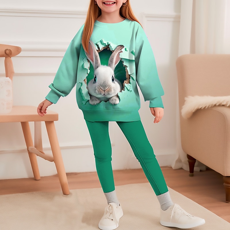 Påsk Flickor 3D Kanin Färggradient Sweatshirt & Legging Set Set Långärmad 3D-tryck Höst Vinter Aktiv Mode Dagligen Barn 3-12 år Rund hals Utomhus Semester Datum Normal 2025 - $20.99 –P5
