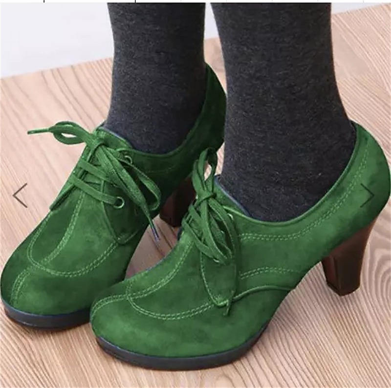 Damen-Oxford-Schuhe aus blauem und grünem Wildleder mit Schnürung und Absatz – Plateau-Stiefeletten im Vintage-Stil für lässige und elegante Outfits 2025 - $54.99 –P1