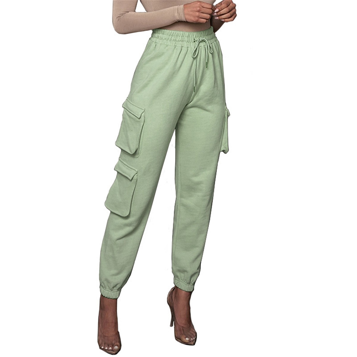 dámské cargo khaki kalhoty dlouhé bavlněné mikroelastické vysoký pas móda streetwear denní jablko zelená černá s m podzim zima 2025 - $29.99 –P23