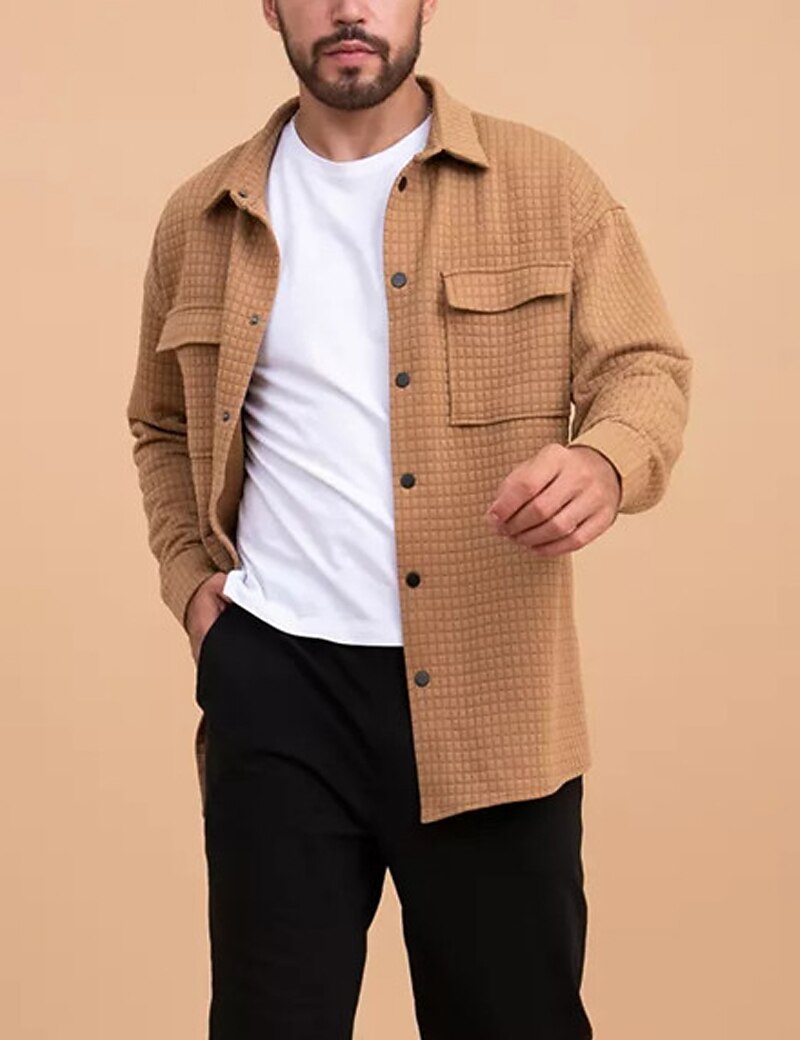 Per uomo Camicia a nido d'ape Maglia Henley a nido d'ape Giacca camicia Sopracamicia Semplice All'aperto Abbigliamento quotidiano Nero Bianco Marrone Manica Lunga Bavero Autunno & Inverno del 2025 a $36.99 –P9