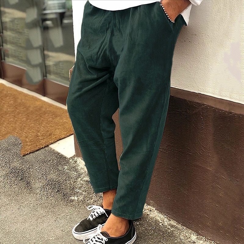 Men's Corduroy Pants Winter Pants Trousers Cropped Pants Casual Pants Drawstring Elastic Waist Straight Leg Solid Color Comfort Warm Casual Daily Streetwear Sports Fashion Loose Fit Black Blue 2025 - $20.99 –P5