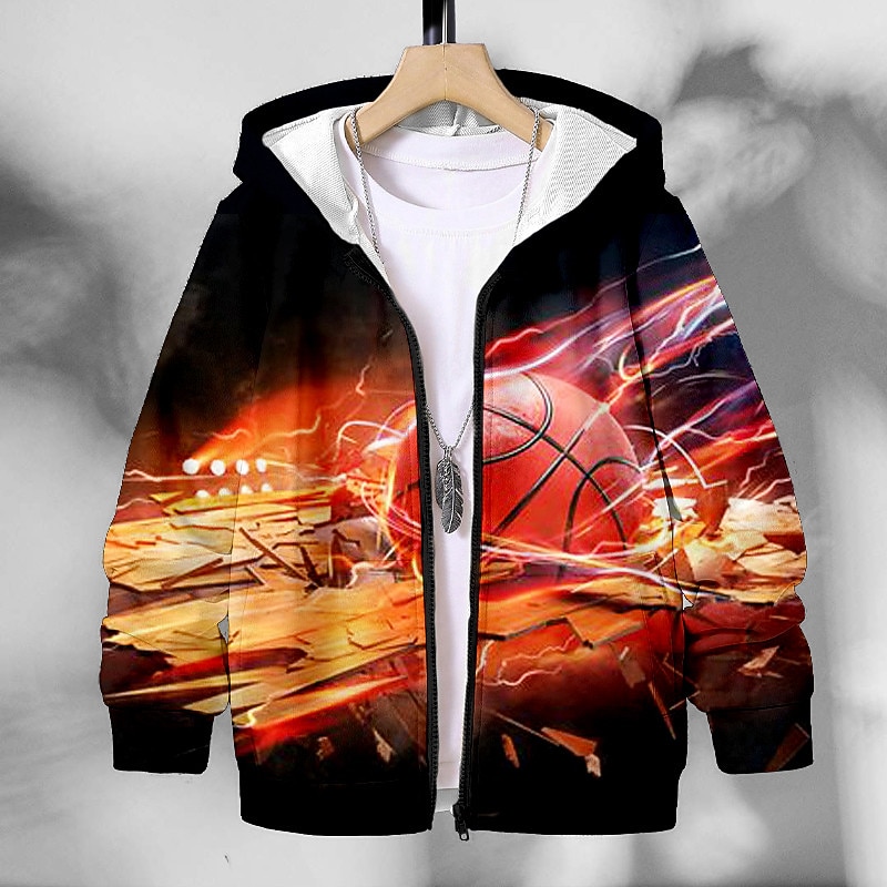 Pojkar 3D Basket Huvtröja Kappa Ytterkläder Långärmad 3D-tryck Höst Vinter Mode Streetwear Häftig Polyester Barn 3-12 år Utomhus Ledigt Dagligen Normal 2025 - $18.49 –P3