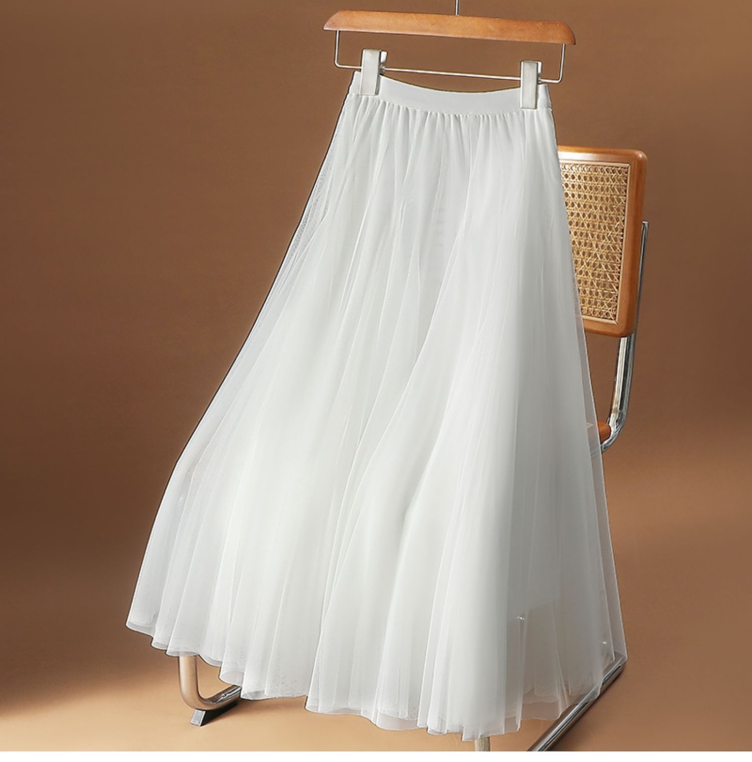 jupe femme jupe midi évasée froncée superposée couleur unie rendez-vous quotidien printemps, automne, hiver, été élégante longue abricot noir blanc rose de 2025 ? $31.99 –P1