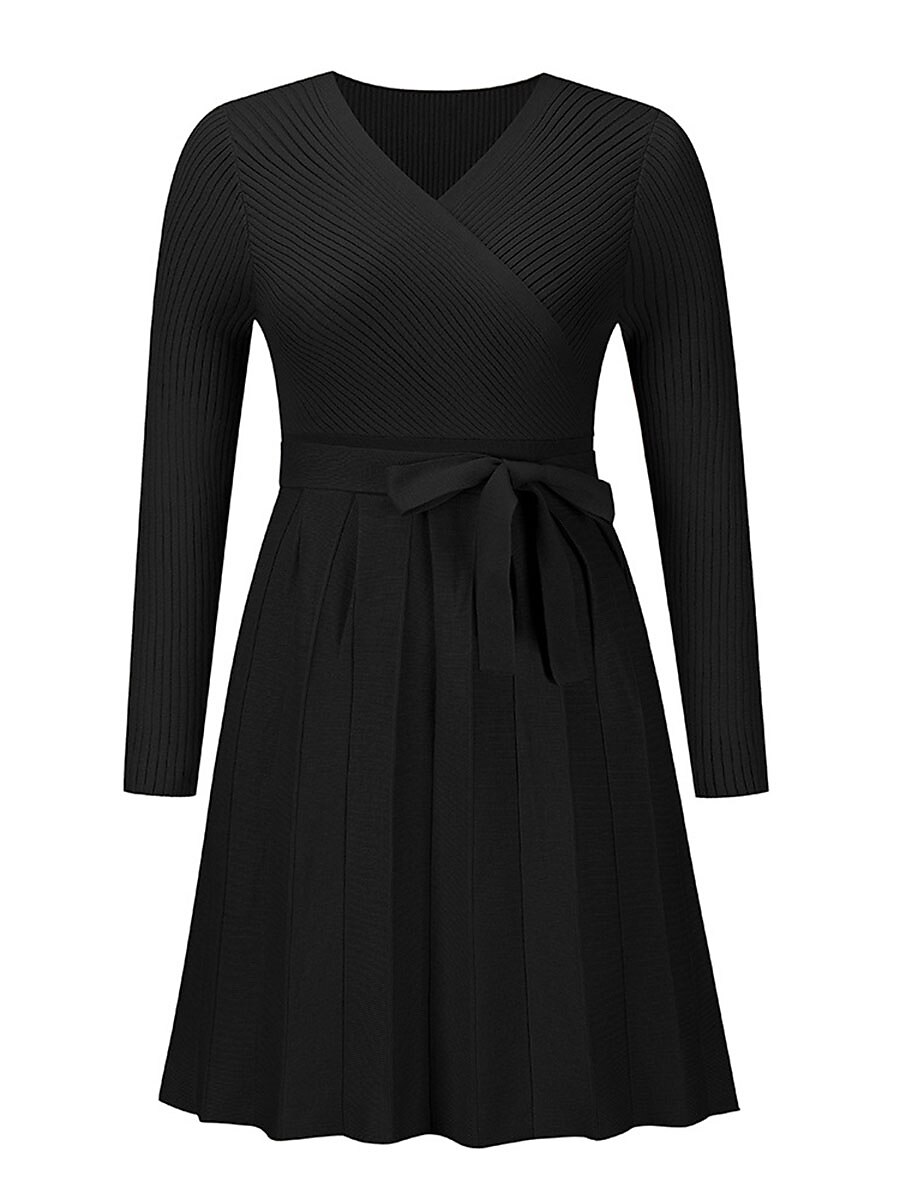 Robe Pull Robe en maille Femme Mini robe Extérieur du quotidien Sortie manche longue Surplis nouer devant Tricot Mode Plein Ample 2023 Noir Vert Kaki S M L XL XXL de 2025 ? $71.99 –P18