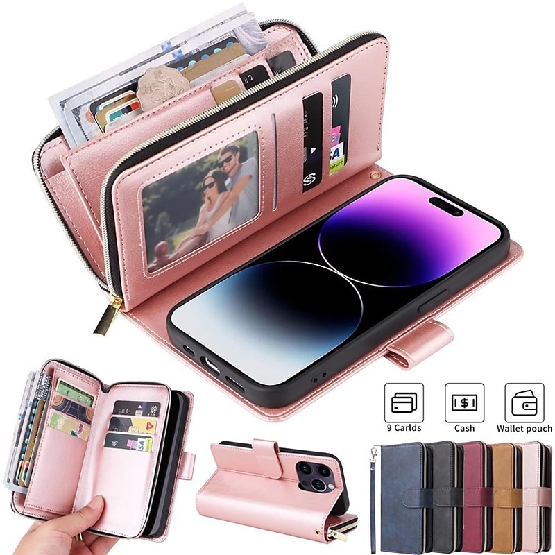 Чехол для iPhone 16 iPhone 15 Pro Max Plus iPhone 14 13 12 11 Pro Max X XR XS 8 7 Plus кошелек чехол с подставкой магнитная молния ретро TPU PU кожа 2025 - $25.99 –P1