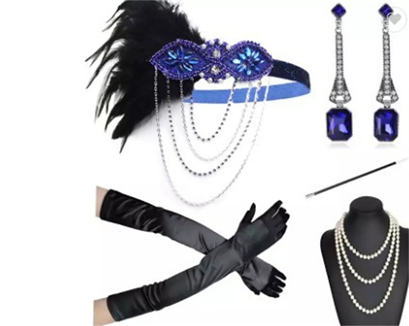 Szüret 1920-as évek A nagy Gatsby Flapper fejpánt Kiegészítő készlet Charleston Esküvői Vendég Toll Női Álarcos mulatság Esküvői fogadás Lánybúcsú Fesztivál Felnőttek Kesztyűk Fejpánt Minden évszak 2025 - $24.54 –P3