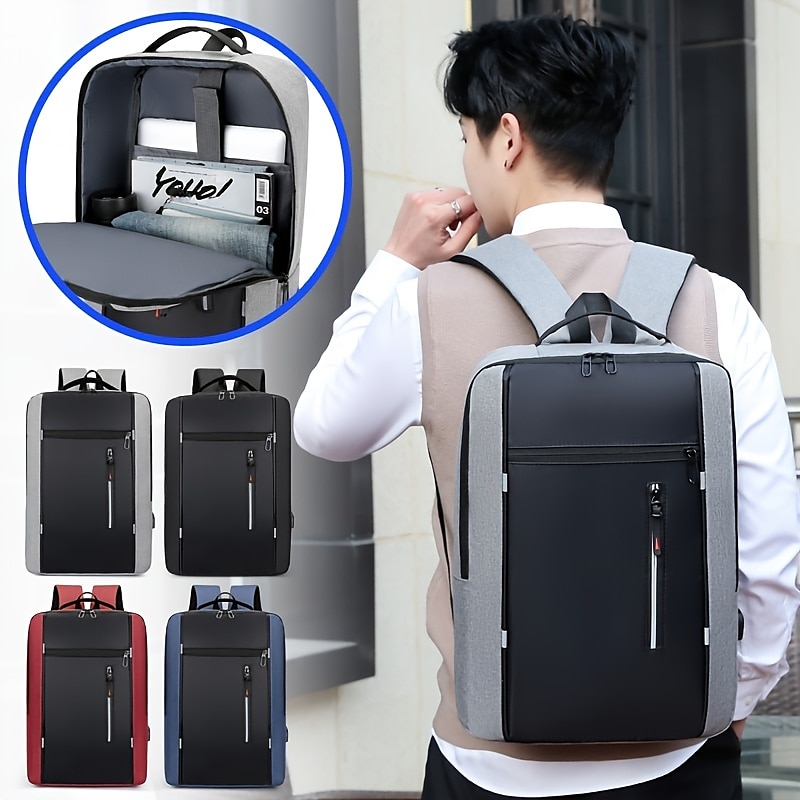 1 mochila para hombre y mujer con puerto de carga USB, bolsa para computadora para viajes de negocios, uso diario, mochila para computadora portátil, mochila multifuncional para estudiantes de gran 2025 - $23.99 -P3