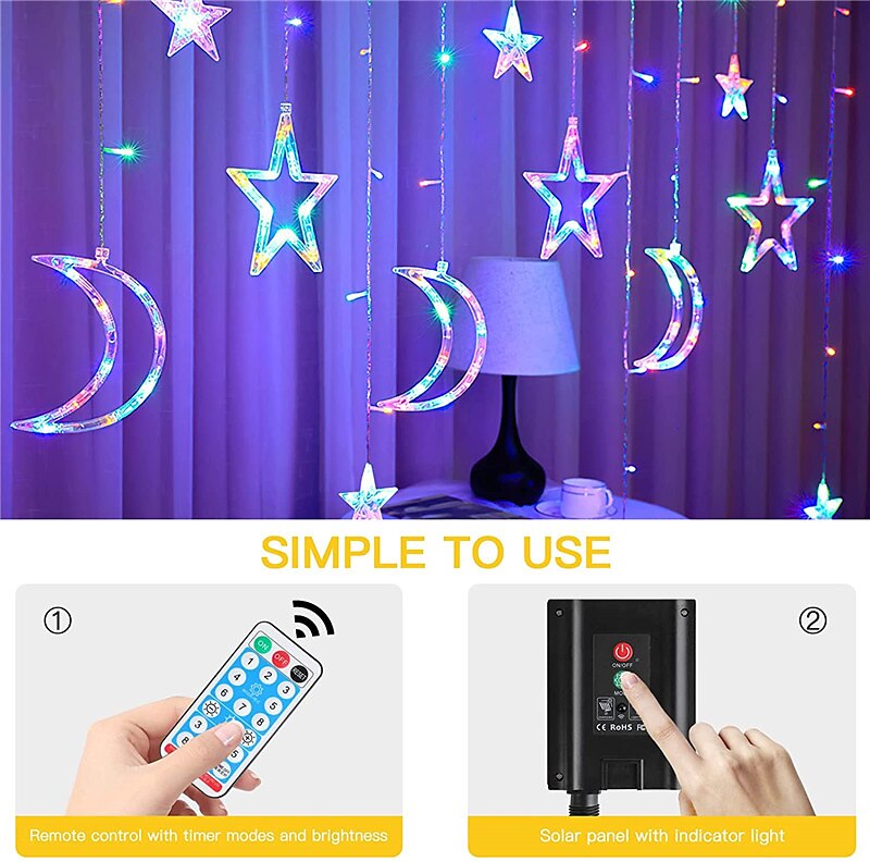 Solar Power Led Star Moon Light with Remote Controller Christmas Holiday Xmas Lighting LED Flexible String Lights For Garland Lawn Yard Camping Colorful Decor Lighting 2025 - $59.99 –P15