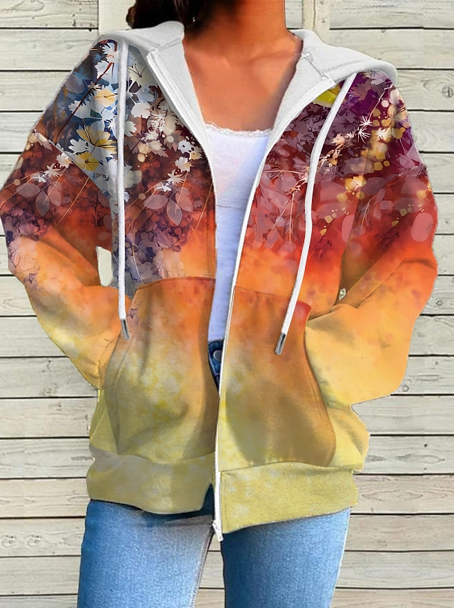 Per donna Taglia grande Floreale Attivo Abbigliamento Sportivo Manica Lunga Felpa con Cappuccio Top Regolari Casuale Sportivo Con zip Coulisse Tasca Frontale Rosso Blu Autunno & Inverno del 2025 a GBP £27 –P2