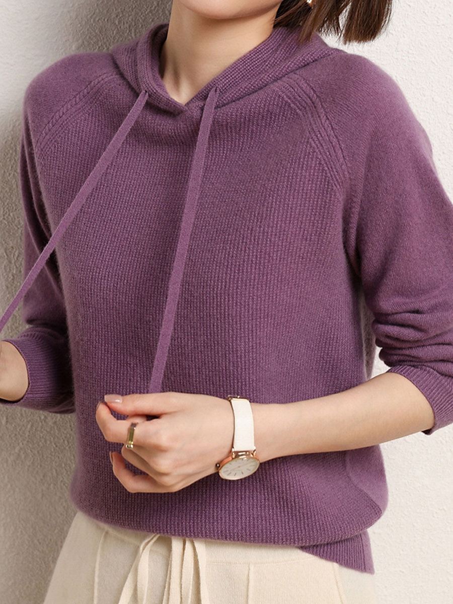Dam Pullover tröja Stylish Ledigt Mjukt Ensfärgat Ribbad Huva Förstoringar Långärmad Vanliga toppar Sticka Utomhus Dagligen Utekväll Svart Kamel Höst Vinter 2025 - GBP £28.2 –P7