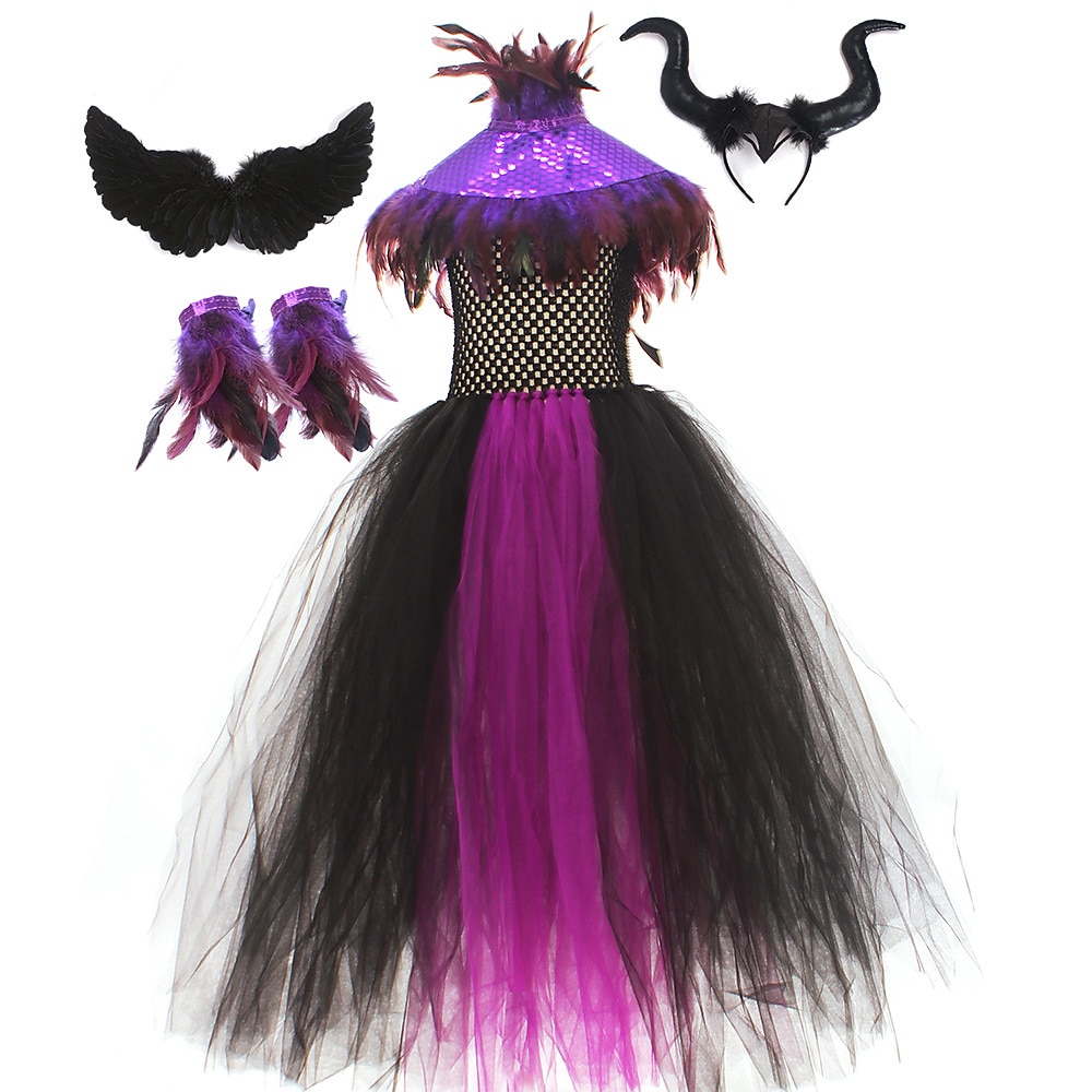 Halloween Hexe Maleficent Walpurgisnacht Kleid Cosplay Kostüm Tutu Kinder Mädchen Cosplay Halloween Leistung Party Halloween Halloween Karneval Maskerade Einfaches Karnevalskostüm 2025 - $48.99 –P15