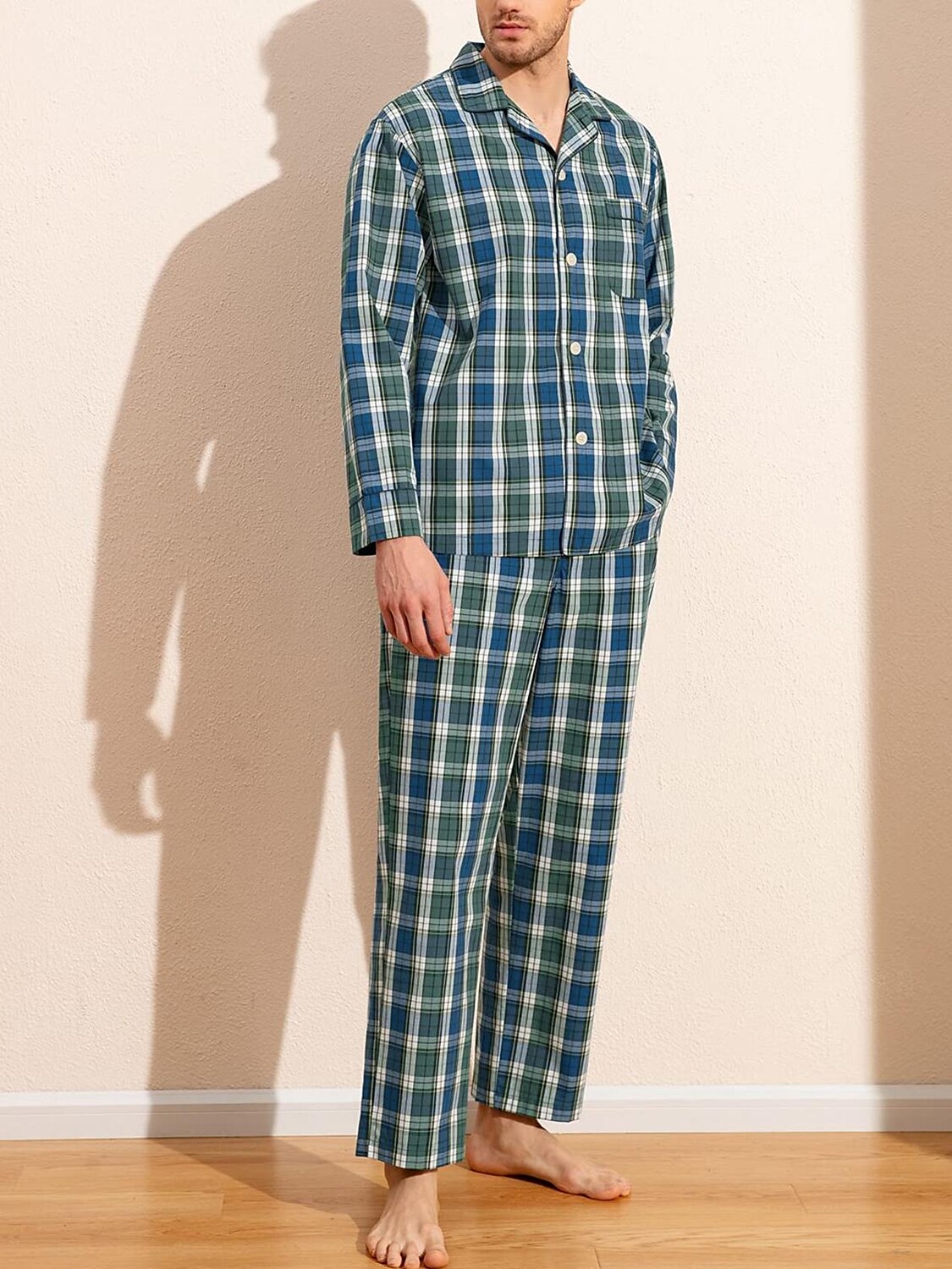 Per uomo loungewear Pigiami Set pigiama Top e pantalone del pigiama 2 pezzi A quadri Moda Informale Comoda Interni Giornaliero Cotone Comfort Bavero Manica lunga Camicia Pantalone A cordoncino Vita del 2025 a $16.39 –P9
